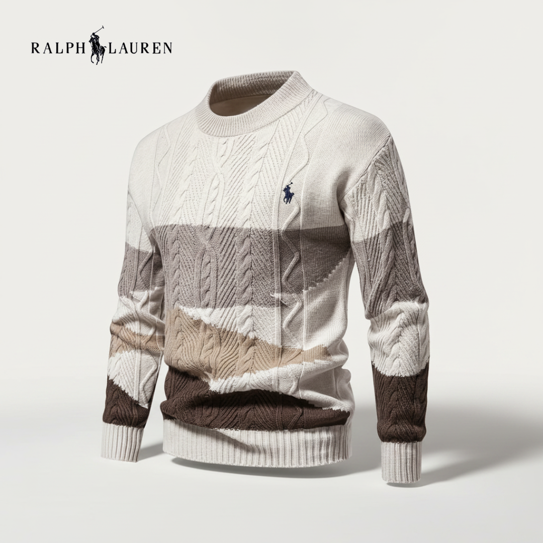 Block Stripe Cable Knit Sweater