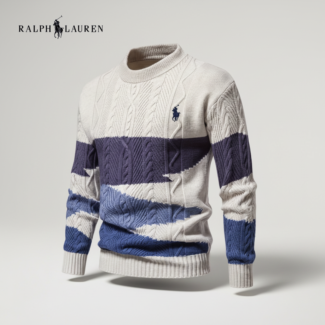 Block Stripe Cable Knit Sweater