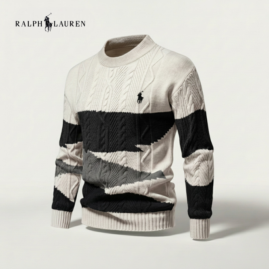 Block Stripe Cable Knit Sweater