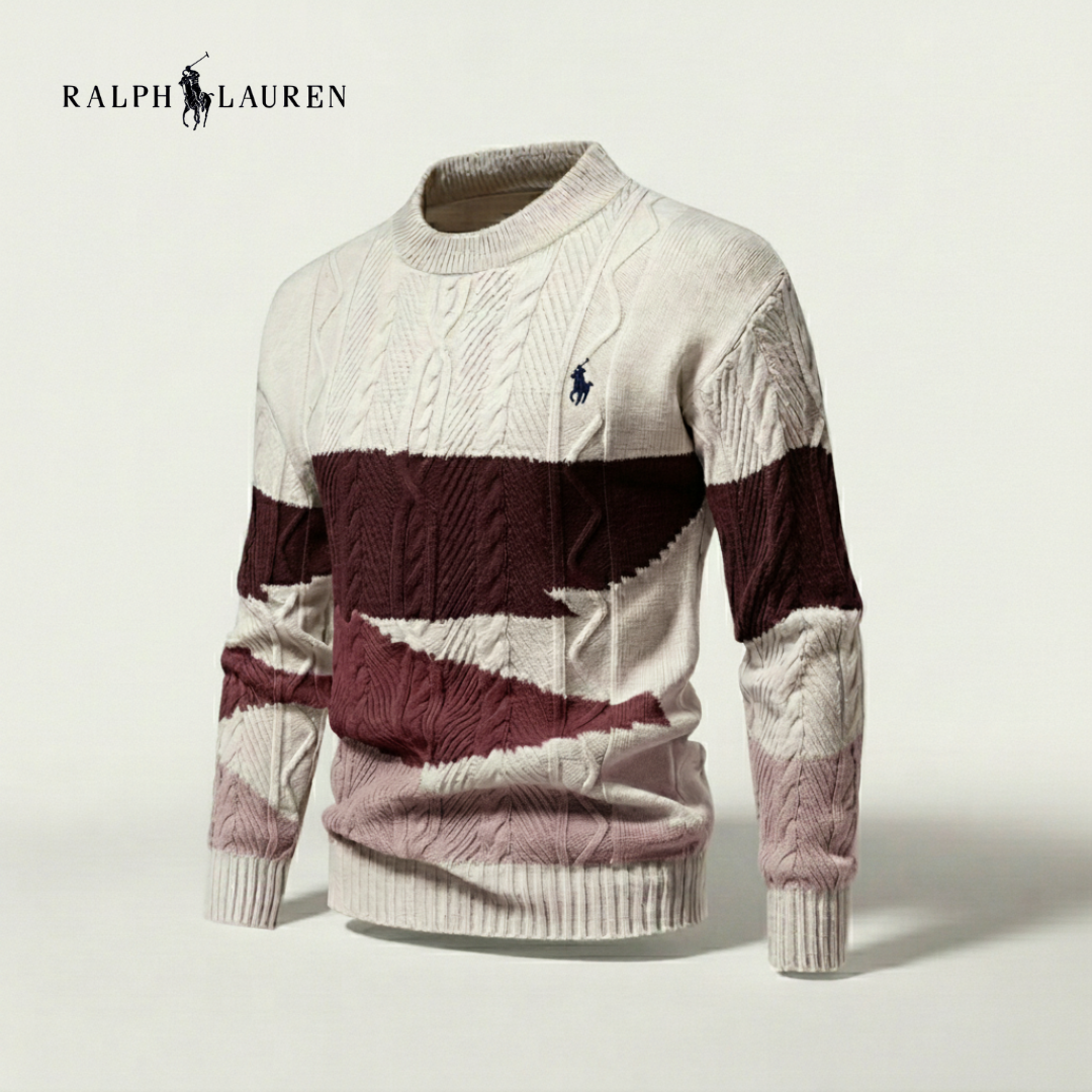 Block Stripe Cable Knit Sweater