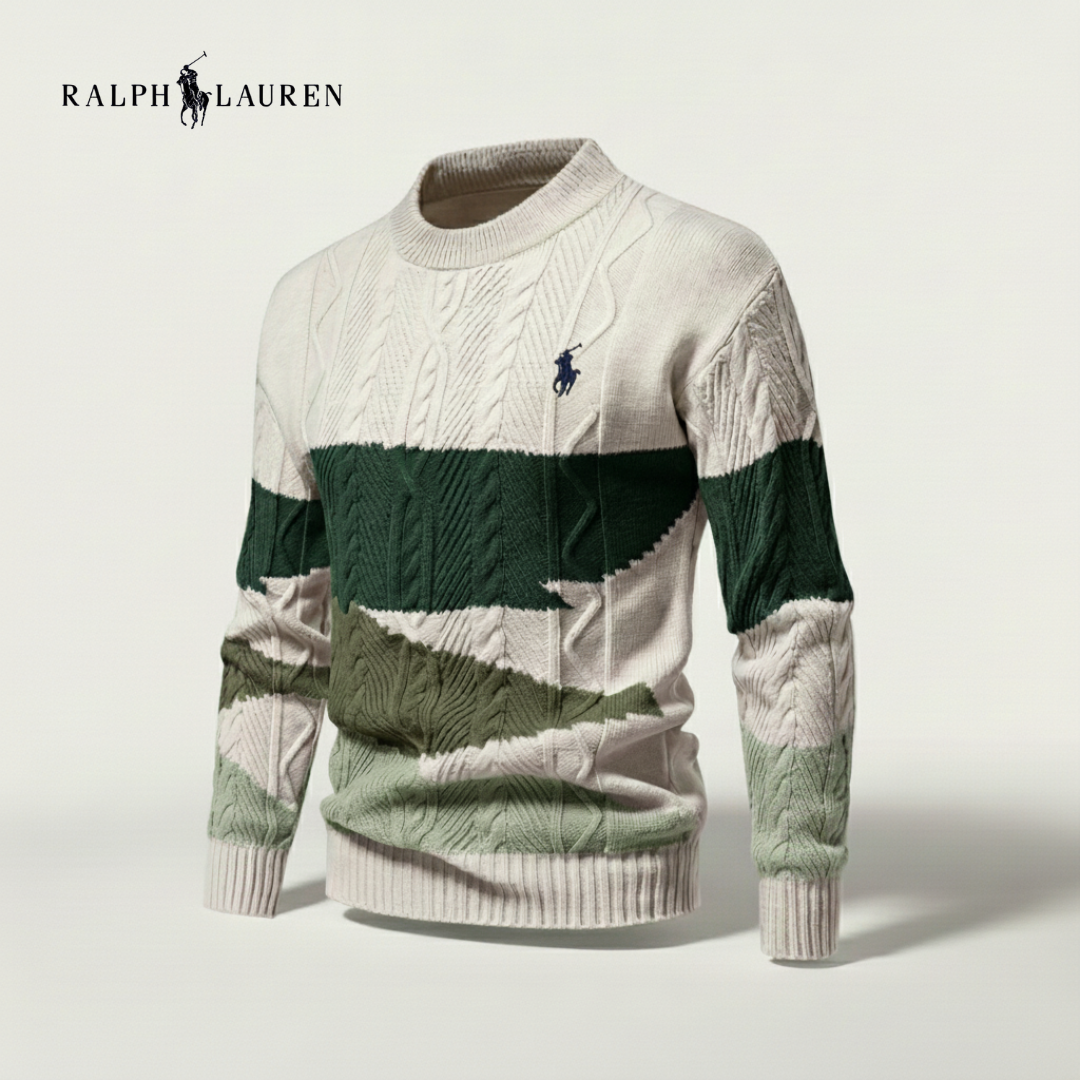 Block Stripe Cable Knit Sweater